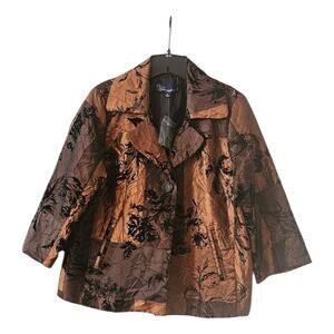 NWOT Susan Graver Womens LG Light Weight Jacket Velvet Burnout Floral Brown